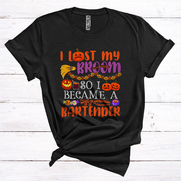 MacnyStore - I Lost My Broom So I Became A Bartender Funny Halloween Costume Witch Lover Matching Jobs Careers T-Shirt