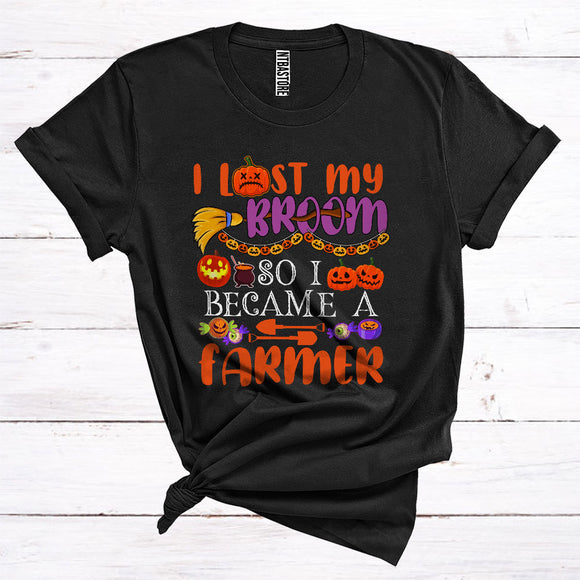 MacnyStore - I Lost My Broom So I Became A Farmer Funny Halloween Costume Witch Lover Matching Jobs Careers T-Shirt