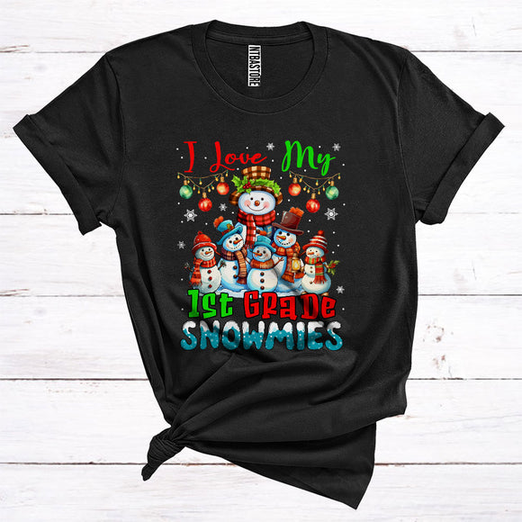 MacnyStore - I Love My 1st Grade Snowmies Cute Christmas Snowman Fall Scarf Teacher Group T-Shirt