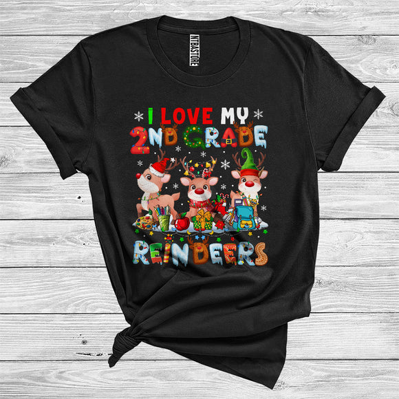 MacnyStore - I Love My 2nd Grade Reindeers Cute Christmas Three Elf Santa Reindeer Teacher Kids Lover T-Shirt
