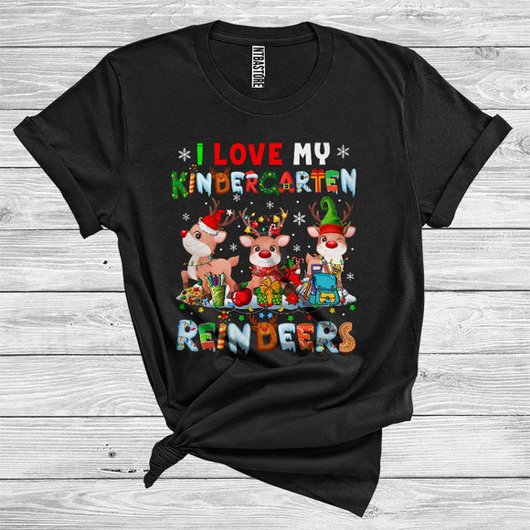 MacnyStore - I Love My Kindergarten Reindeers Cute Christmas Three Elf Santa Reindeer Teacher Kids Lover T-Shirt