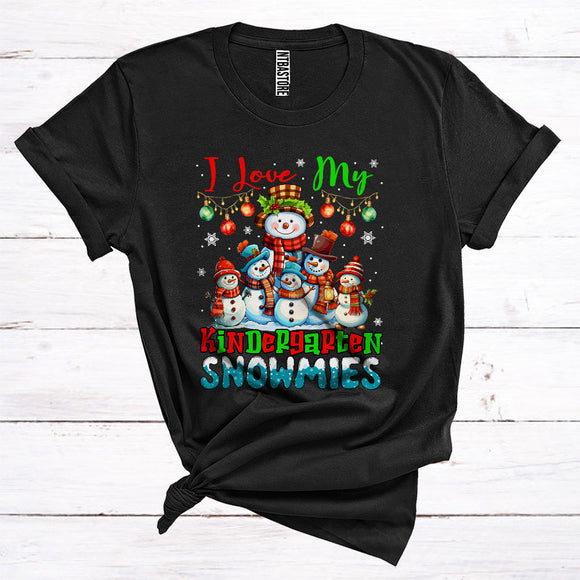 MacnyStore - I Love My Kindergarten Snowmies Cute Christmas Snowman Fall Scarf Teacher Group T-Shirt