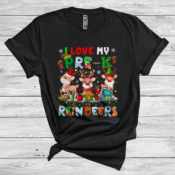MacnyStore - I Love My Pre K Reindeers Cute Christmas Three Elf Santa Reindeer Teacher Kids Lover T-Shirt