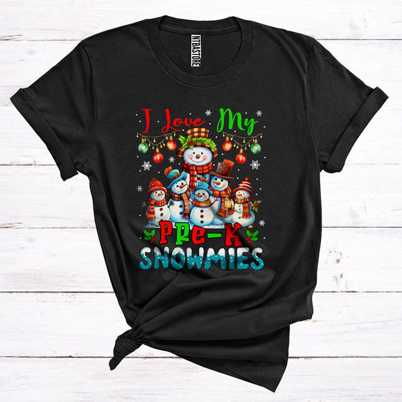 MacnyStore - I Love My Pre-K Snowmies Cute Christmas Snowman Fall Scarf Teacher Group T-Shirt