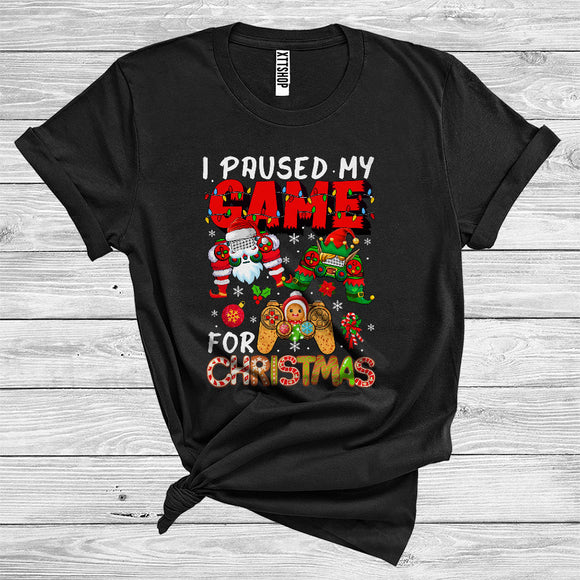 MacnyStore - I Paused My Game For Christmas Funny Santa Elf Gingerbread Man Game Controllers Gamer Team T-Shirt