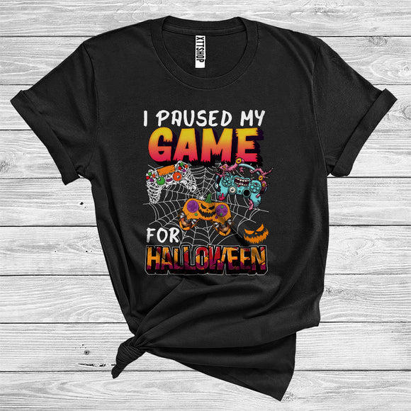 MacnyStore - I Paused My Game For Halloween Funny Mummy Zombie Carved Pumpkin Game Controllers Gamer Team T-Shirt