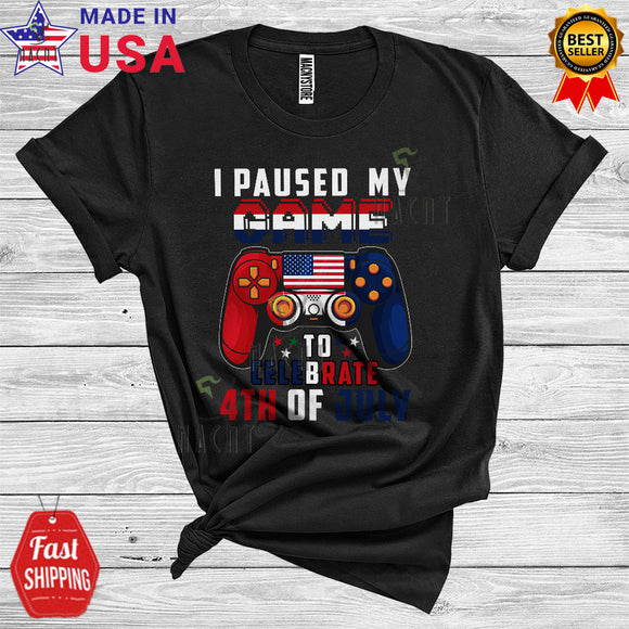 MacnyStore - I Paused My Game To Celebrate 4th Of July Funny Game Controller USA Flag Patriotic T-Shirt