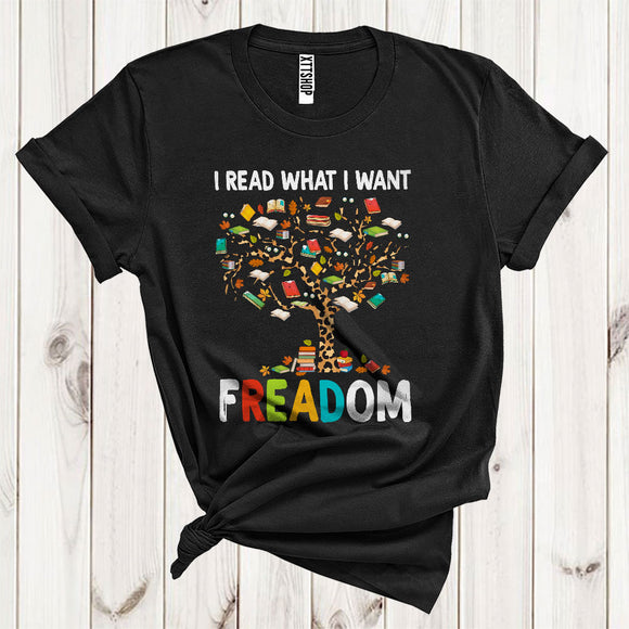 MacnyStore - I Read What I Want Freadom Funny Books On Leopard Plaid Tree Librarian T-Shirt