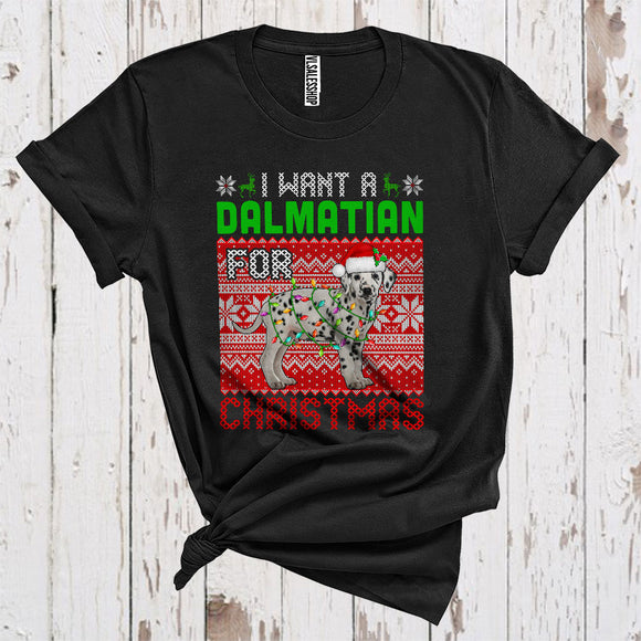 MacnyStore - I Want A Dalmatian For Christmas Cute Sweater Xmas Lights Santa Dalmatian Lover T-Shirt