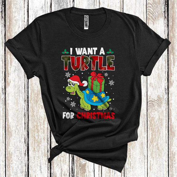 MacnyStore - I Want A Turtle For Christmas Cool Wild Animal Santa Red Plaid Lover Kids T-Shirt