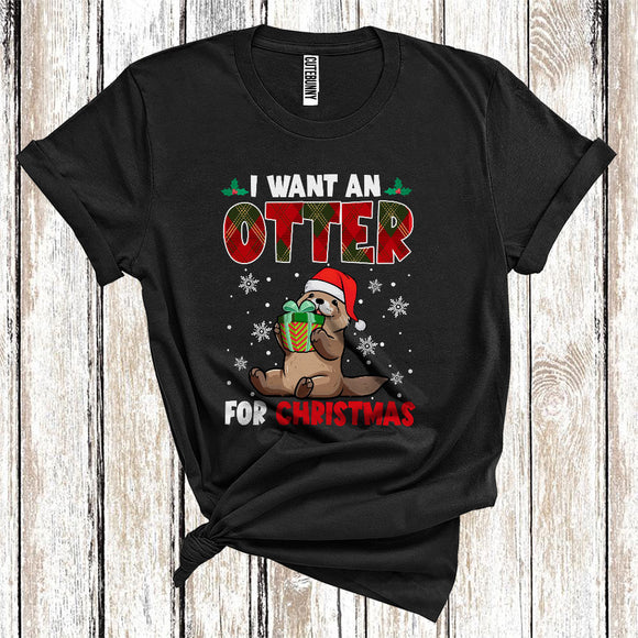MacnyStore - I Want An Otter For Christmas Cool Wild Animal Santa Red Plaid Lover Kids T-Shirt