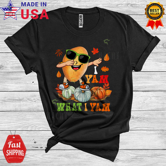 MacnyStore - I Yam What I Yam Funny Thanksgiving Fall Leaves Dabbing Sunglasses Potato Lover T-Shirt