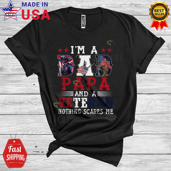 MacnyStore - I'm A Dad Papa And A Veteran NothIng Scares Me Funny Proud Military Family Group Father's Day T-Shirt