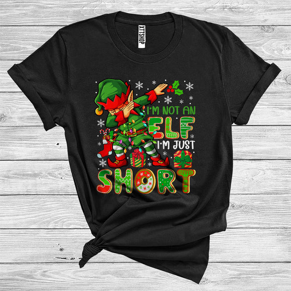MacnyStore - I'm Not An ELF I'm Just Short Funny Merry Christmas Lights Dabbing ELF Matching Family Group T-Shirt