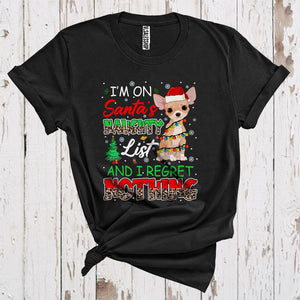MacnyStore - I'm On Santa's Naughty List Cute Christmas Lights Santa Chihuahua Owner Leopard Plaid Lover T-Shirt