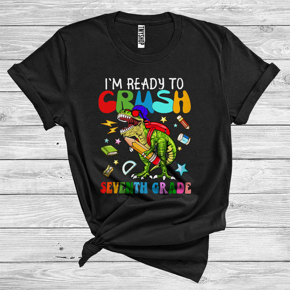 MacnyStore - I'm Ready To Crush Seventh Grade Funny T-Rex Dinosaur First Day Of School T-Shirt