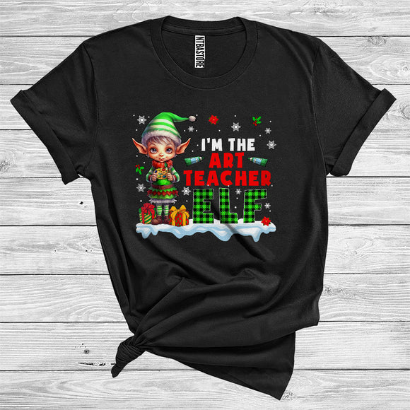 MacnyStore - I'm The Art Teacher Elf Funny Merry Christmas Snow Plaid Elf Lover Xmas Family Career Job T-Shirt