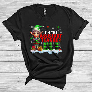 MacnyStore - I'm The Assistant Teacher Elf Funny Merry Christmas Snow Plaid Elf Lover Xmas Family Career Job T-Shirt