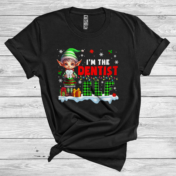 MacnyStore - I'm The Dentist Elf Funny Merry Christmas Snow Plaid Elf Lover Xmas Family Career Job T-Shirt