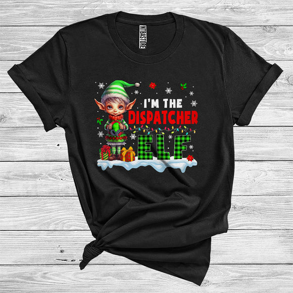 MacnyStore - I'm The Dispatcher Elf Funny Merry Christmas Snow Plaid Elf Lover Xmas Family Career Job T-Shirt