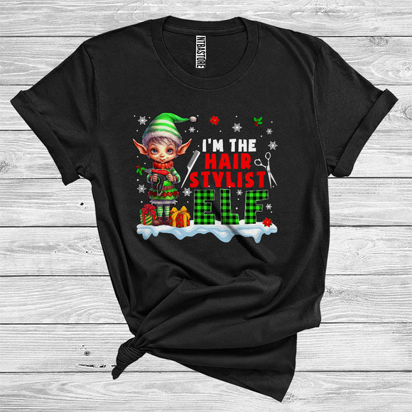 MacnyStore - I'm The Hair Stylist Elf Funny Merry Christmas Snow Plaid Elf Lover Xmas Family Career Job T-Shirt