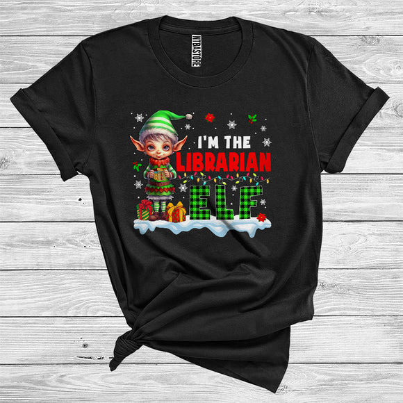 MacnyStore - I'm The Librarian Elf Funny Merry Christmas Snow Plaid Elf Lover Xmas Family Career Job T-Shirt