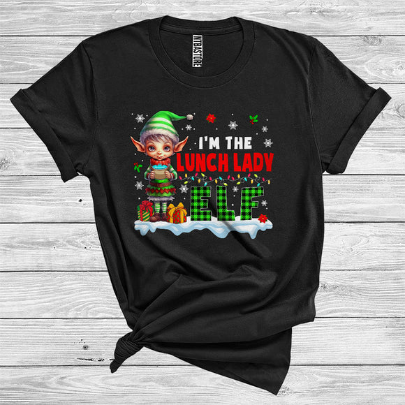 MacnyStore - I'm The Lunch Lady Elf Funny Merry Christmas Snow Plaid Elf Lover Xmas Family Career Job T-Shirt