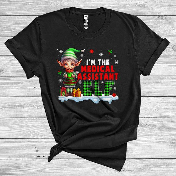 MacnyStore - I'm The Medical Assistant Elf Funny Merry Christmas Snow Plaid Elf Lover Xmas Family Career Job T-Shirt