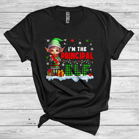 MacnyStore - I'm The Principal Elf Funny Merry Christmas Snow Plaid Elf Lover Xmas Family Career Job T-Shirt