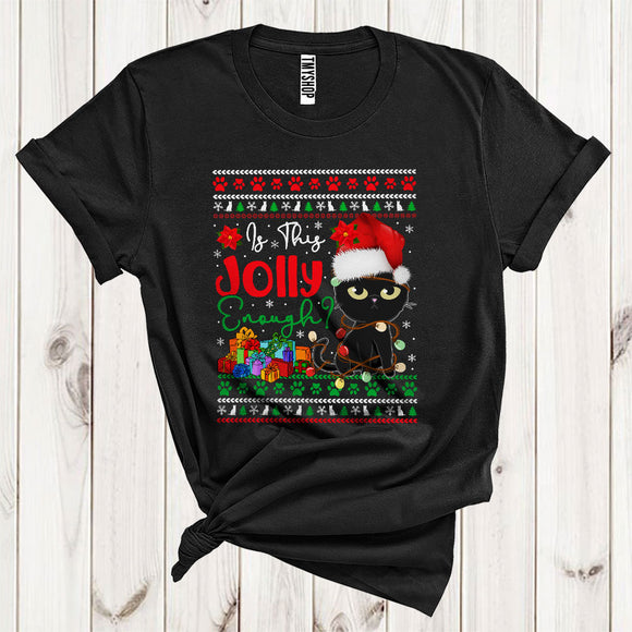MacnyStore - Is This Jolly Enough Cute Christmas Lights Santa Black Cat Matching Family Group T-Shirt