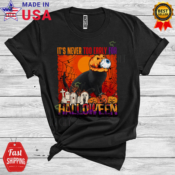 MacnyStore - It's Never Too Early For Halloween Funny Halloween Costume Cat Pumpkin Eyeball Scary Lover T-Shirt