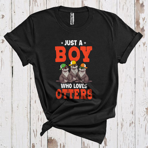 MacnyStore - Just A Boy Who Loves Otters Funny Three Sunglasses Animal Lover Kids T-Shirt