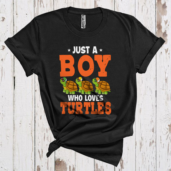 MacnyStore - Just A Boy Who Loves Turtles Funny Three Sunglasses Zoo Animal Lover Kids T-Shirt
