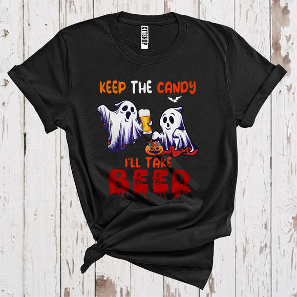 MacnyStore - Keep The Candy I'll Take Beer Funny Ghost Boo Jack O Lantern Halloween Drinking Team T-Shirt