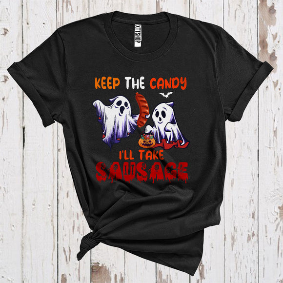 MacnyStore - Keep The Candy I'll Take Sausage Funny Ghost Boo Jack O Lantern Halloween Foodie Team T-Shirt