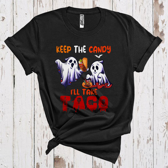 MacnyStore - Keep The Candy I'll Take Taco Funny Ghost Boo Jack O Lantern Halloween Foodie Team T-Shirt