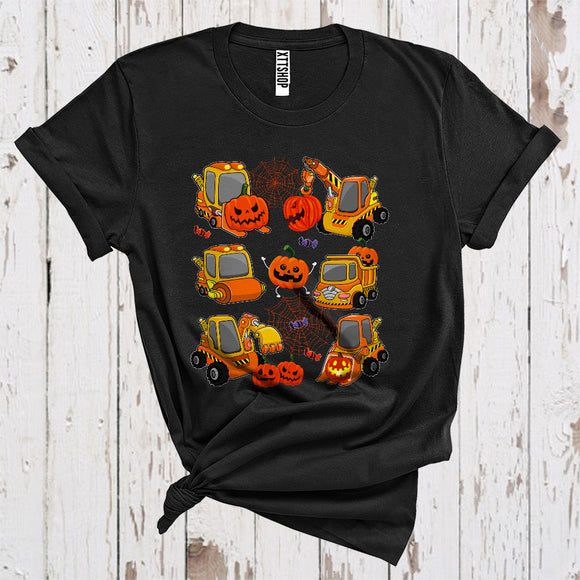 MacnyStore - Kids Boys Construction Vehicle Halloween Crane Truck Carved Pumpkin T-Shirt