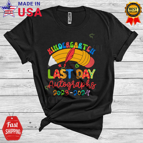 MacnyStore - Kindergarten Last Day Autographs 2023 2024 Cute Last Day Of School Kids Teacher T-Shirt