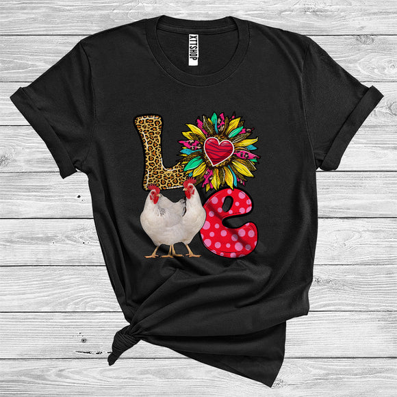 MacnyStore - Love Cute Colorful Plaid Leopard Sunflower Floral Chicken Farm Animal Lover T-Shirt