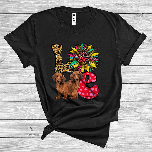 MacnyStore - Love Cute Colorful Plaid Leopard Sunflower Floral Dachshund Paws Animal Lover T-Shirt