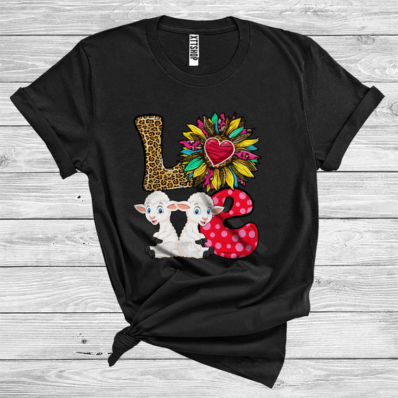 MacnyStore - Love Cute Colorful Plaid Leopard Sunflower Floral Sheep Farm Animal Lover T-Shirt