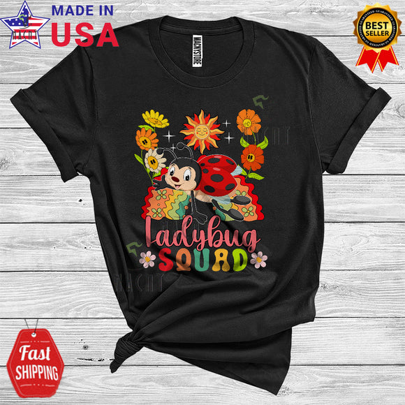 MacnyStore - Ladybug Squad Funny Insect Lover Women Girl Floral Flower Rainbow Sun T-Shirt