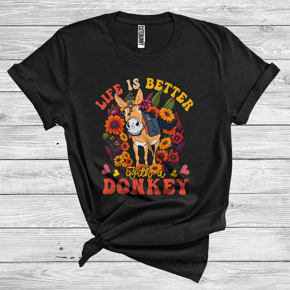 MacnyStore - Life Is Better With A Donkey Cute Farm Animal Floral Farmer Lover Girl Women T-Shirt