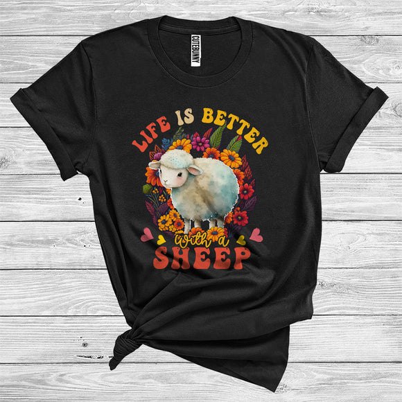 MacnyStore - Life Is Better With A Sheep Cute Farm Animal Floral Farmer Lover Girl Women T-Shirt