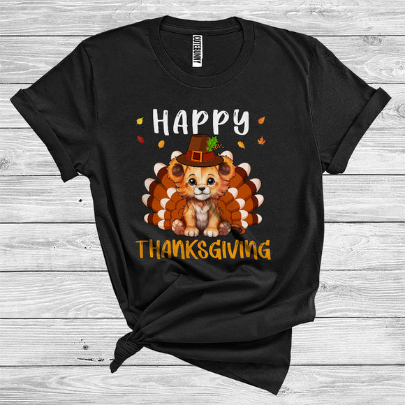 MacnyStore - Lion As Turkey Wearing Pilgrim Matching Turkey Hunting Wild Animal Happy Thanksgiving T-Shirt
