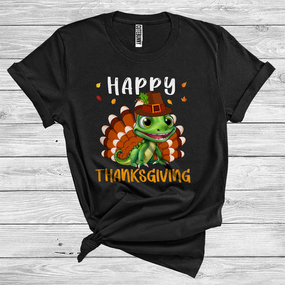 MacnyStore - Lizard As Turkey Wearing Pilgrim Matching Turkey Hunting Wild Animal Happy Thanksgiving T-Shirt