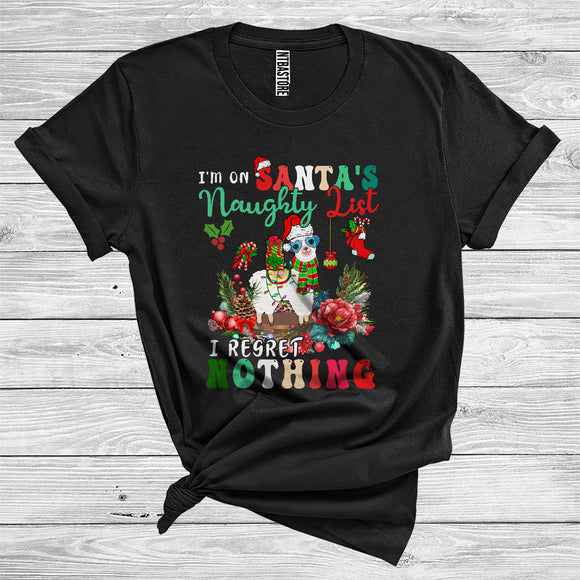 MacnyStore - Llama I'm On Santa's Naughty List I Regret Nothing Funny Christmas Santa Animal Lover T-Shirt