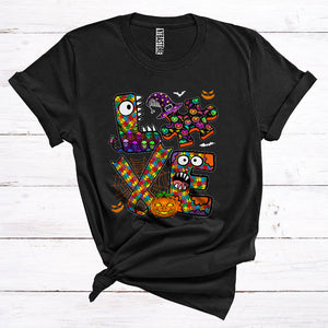 MacnyStore - Love Cool Halloween Costume Colorful Puzzle Witch Carved Pumpkin Autism Awareness T-Shirt