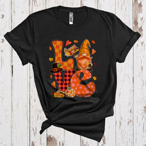 MacnyStore - Love Cute Gnome Autumn Thanksgiving Pilgrim Pumpkin Pie Fall Leaves T-Shirt