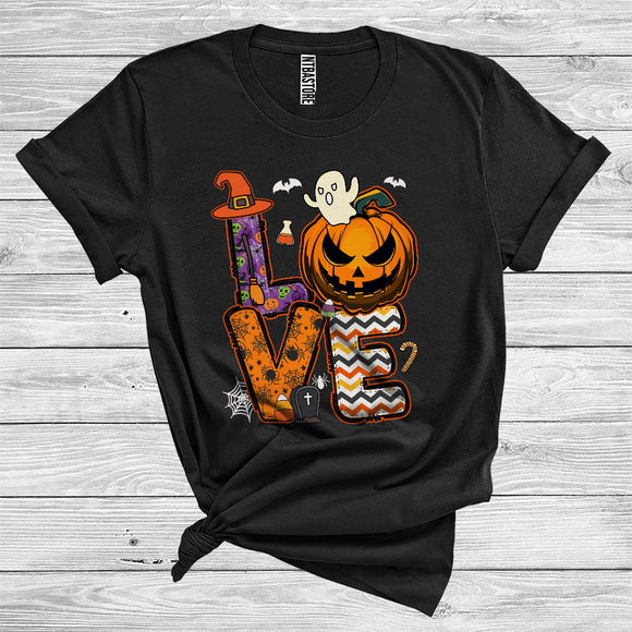MacnyStore - Love Funny Halloween Costume Witch Boo Ghost Carved Pumpkin Candy Corn T-Shirt